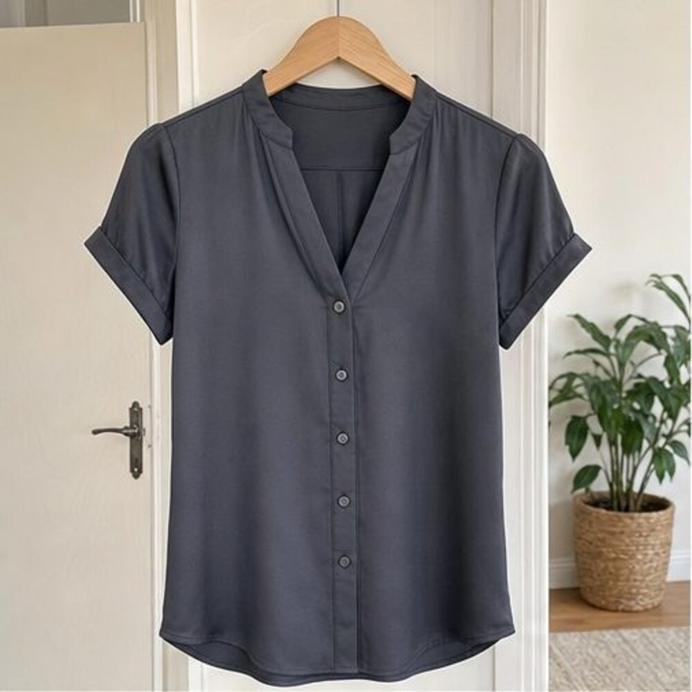 Charcoal Tie Neck Blouse